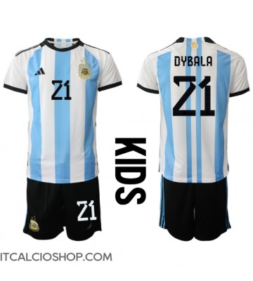 Argentina Paulo Dybala #21 Prima Maglia Bambino Mondiali 2022 Manica Corta (+ Pantaloni corti)